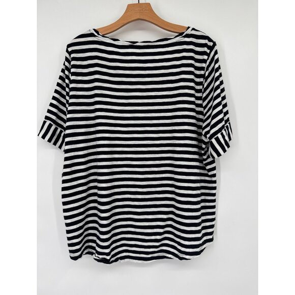 Talbots Womens tee top Black Striped size 2X Plus Cotton Short Sleeve sparkle - Picture 5 of 5